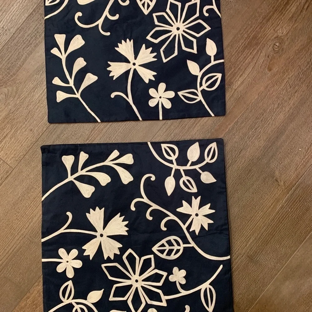 Floral Embroidered Throw Pillow Set - Navy and White Pier 1